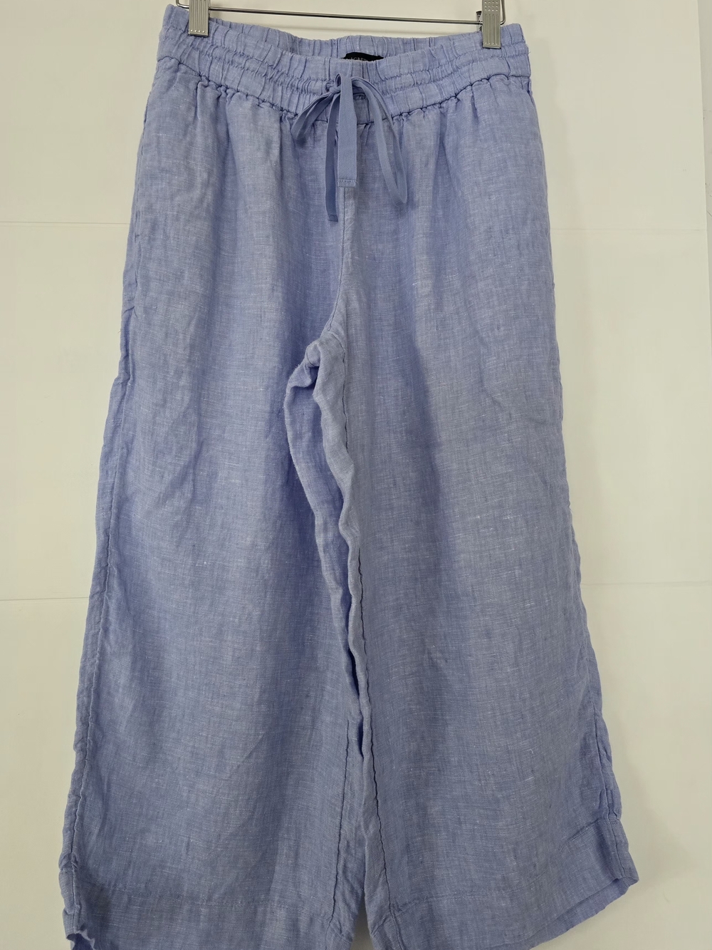 J. Crew Women's Petite Medium 100% Linen Wide Leg Pants Blue Seaside Drawstring